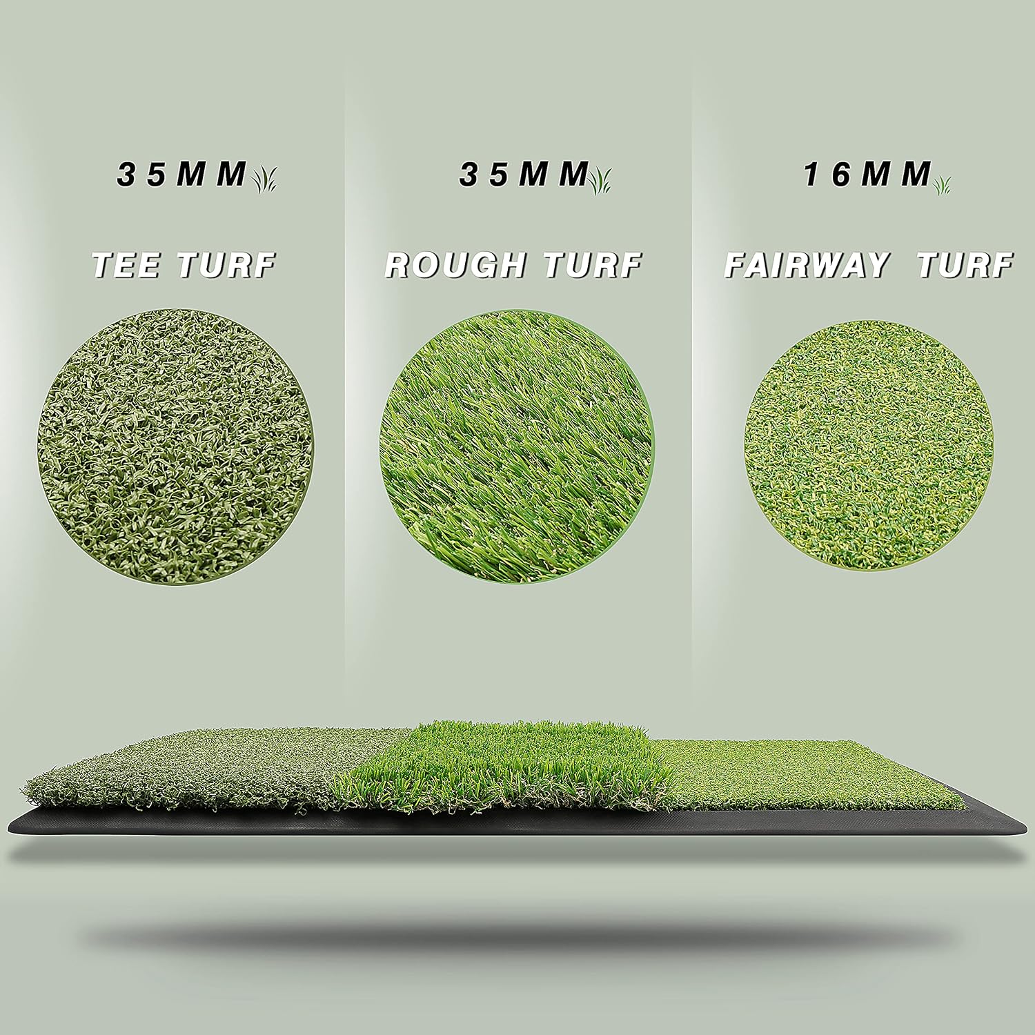 CHAMPKEY 1.5' x 2.4' Huge Tri-Turf Golf Hitting Mat | Heavy Duty Rubber Backing Practice Mat Ideal for Indoor and Outdoor Training