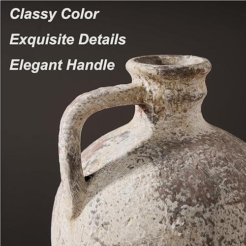 Miniatura 5 de PORCER Jarrón de cerámica antiguo, jarrón de terracota de 8.3 pulgadas con asa, florero decorativo de decoración bohemia, jarrón rústico para