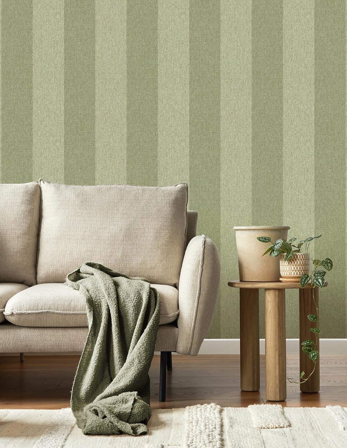 Crown M1866 Harris Stripe Luxury Textured Wallpaper, Green