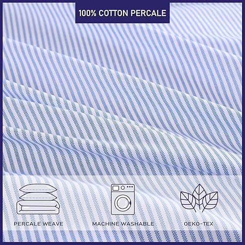 Miniatura 14 de Poppy & Fritz - Juego de funda de edredón tamaño Queen, ropa de cama reversible de algodón con fundas a juego, decoración casual del hogar (azul a