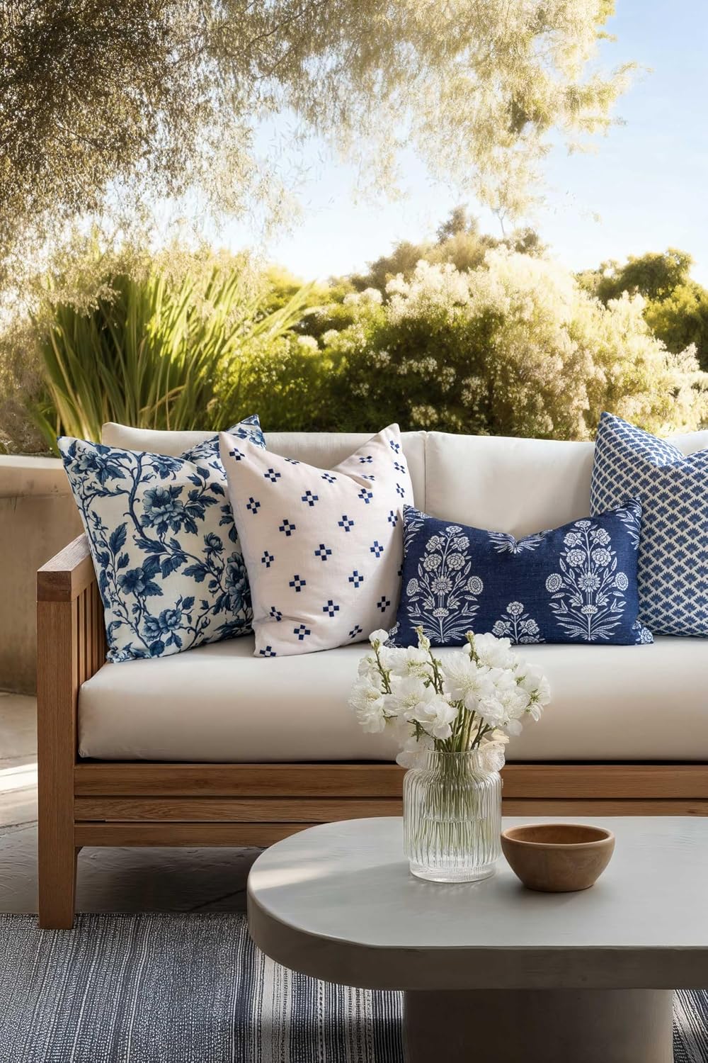 Crumbs Home California Casual Coastal Indoor Outdoor Lumbar Pillow Cover, 12"x20" Water Repellent for Patio, Backyard, Couch, Poolside, Dark Navy Print Floral
