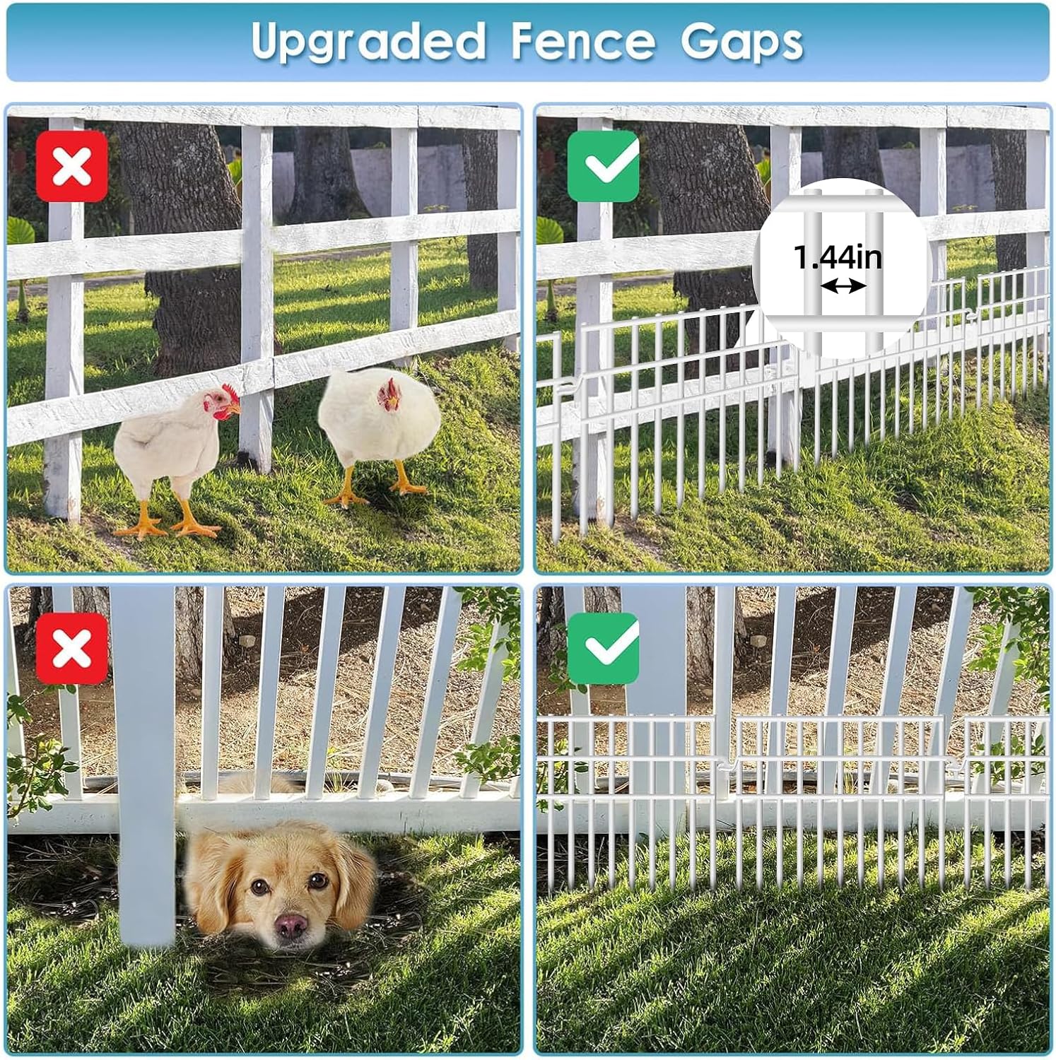 37ft (L) X 13in (H) Garden Animal Barrier Fence, 26 Pack No Dig Dog Fence Border, 1.44in Gap Decorative Fences, Rustproof Metal Wire Garden Border Fence for Dog, Rabbits Ground Stakes, White image 5