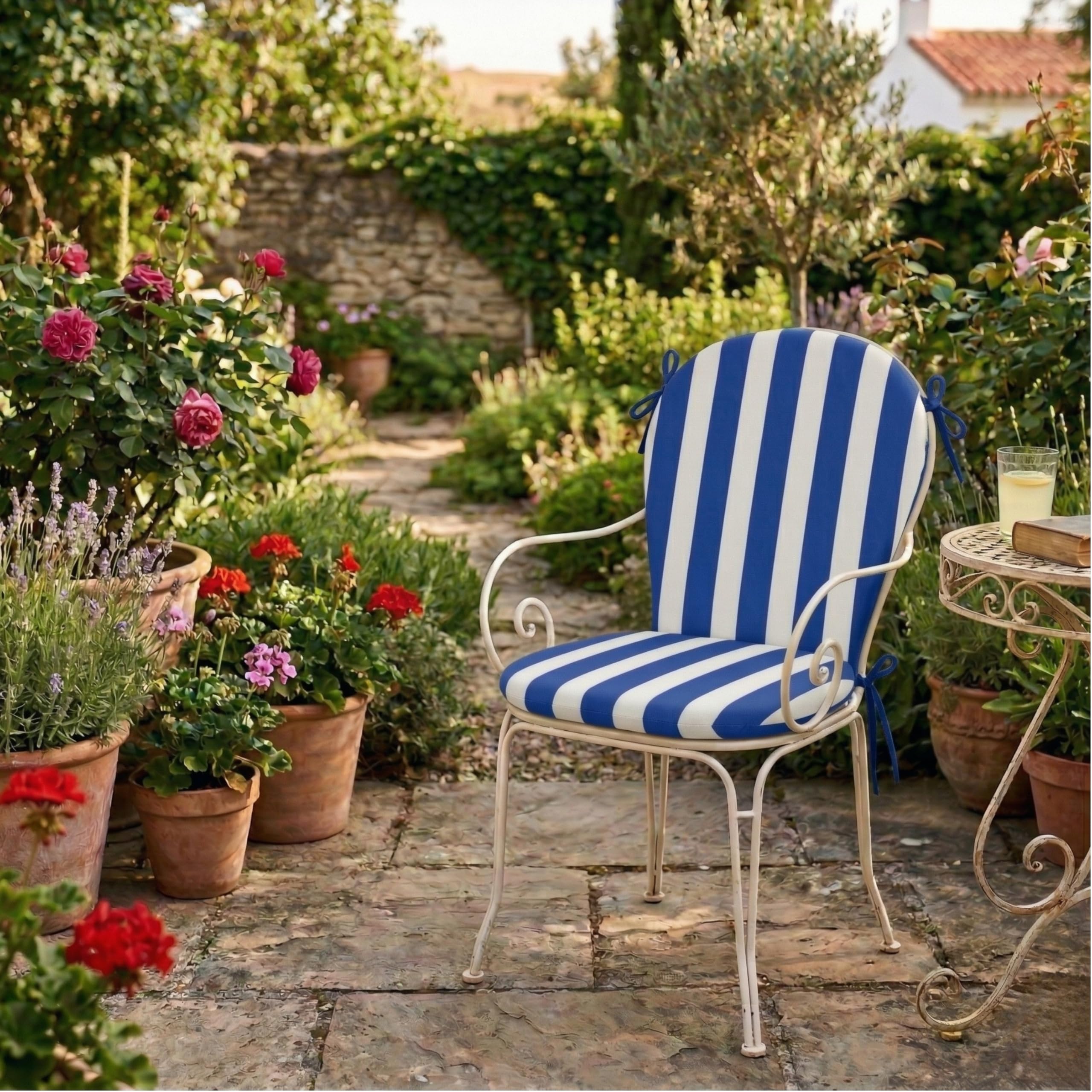 PIND Cojín para Silla de Exterior en Forma de Guitarra Rayas Pack 4 Unidades - Almohadilla Acolchada para Silla 50x92x3,5 cm con Cremallera y Cordones Ajuste.