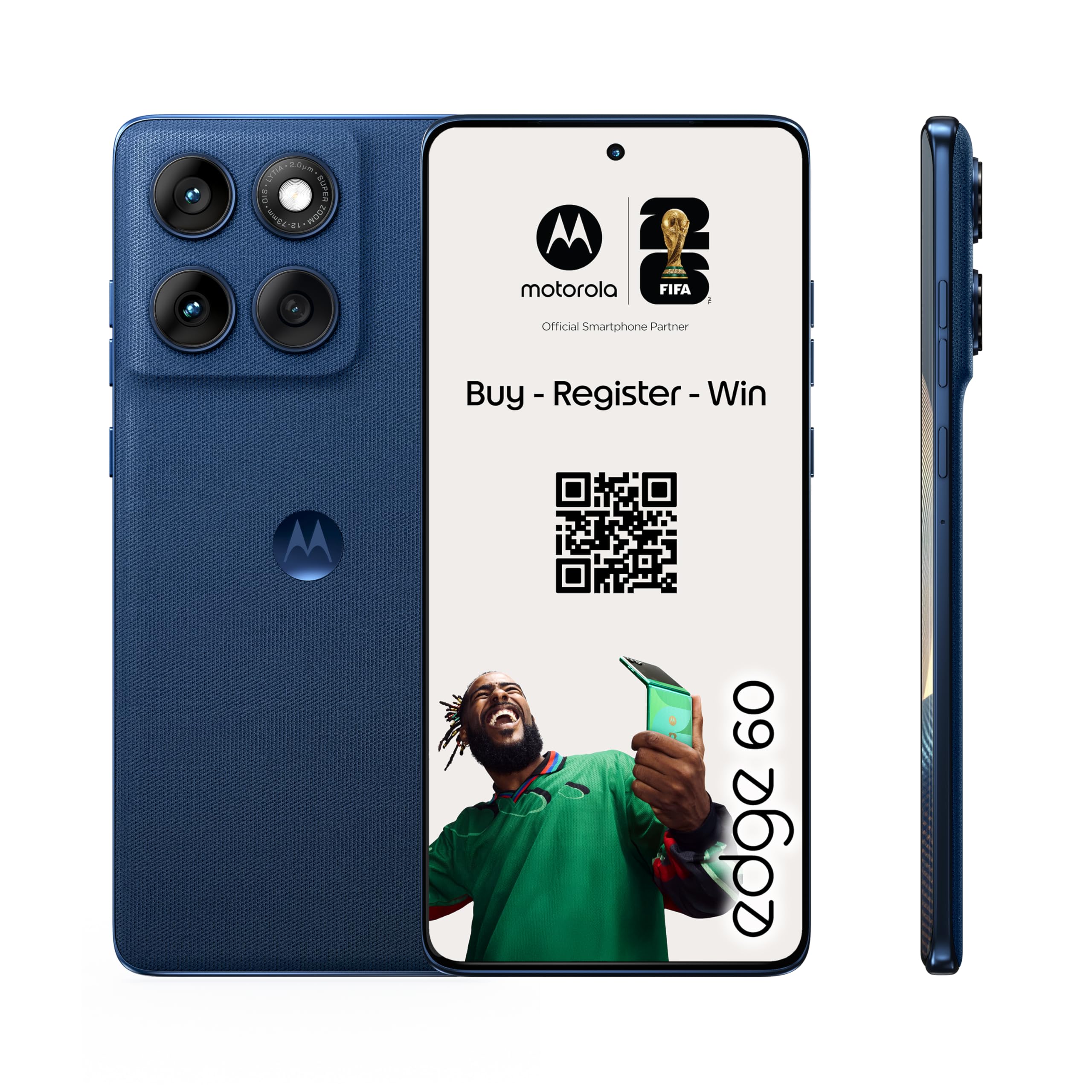 Motorola Edge 60 Smartphone (Robustes 6,67“-pOLED-Display mit Gorilla Glass 7i, 50-MP-Moto-AI-Kamera, 12/512 GB, 5100 mAh, widerstandsfähig, wassergeschützt) Pantone Gibraltar Sea inkl. Handyhalter