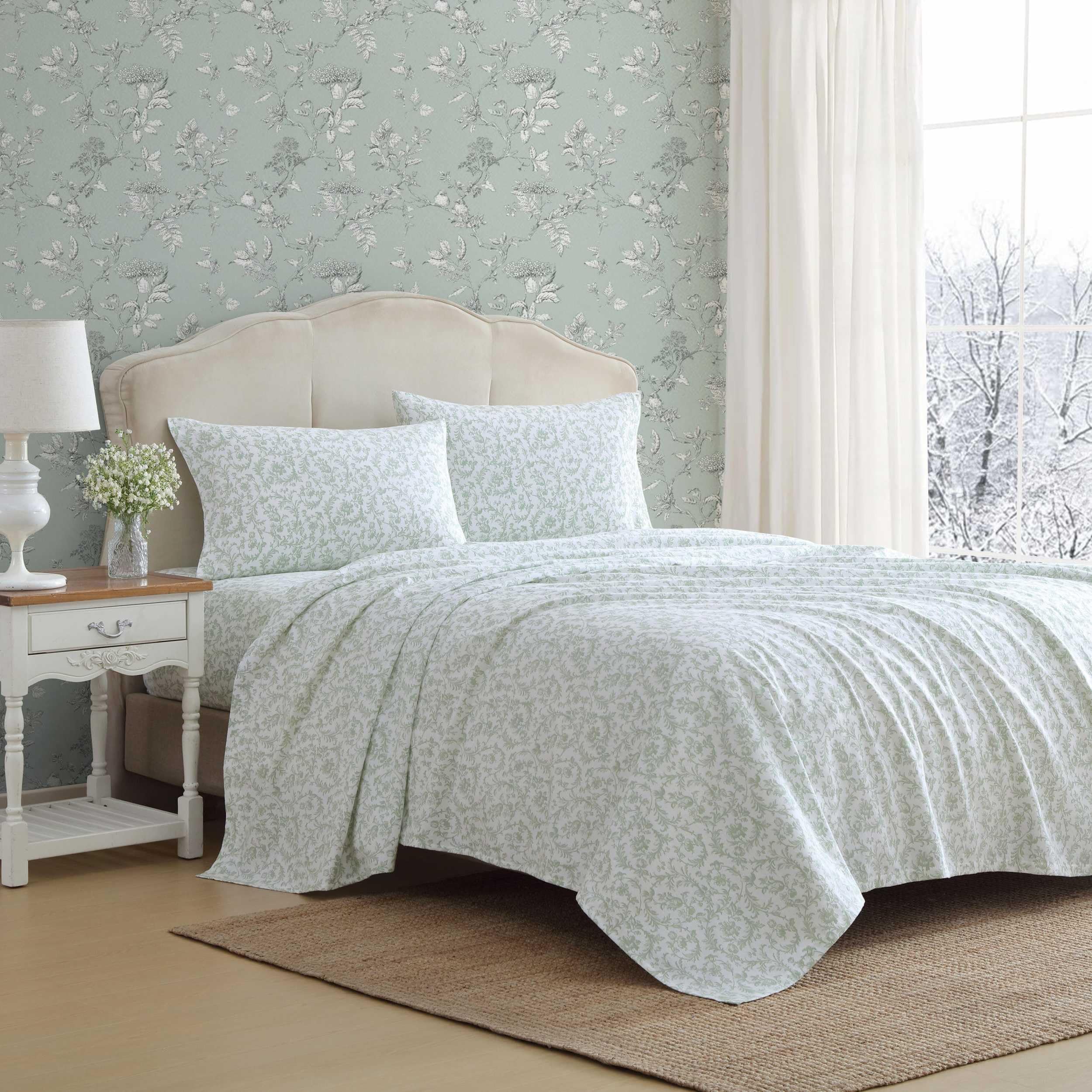 Parure de lit en flanelle de coton Laura Ashley très grand lit en vert Brinna