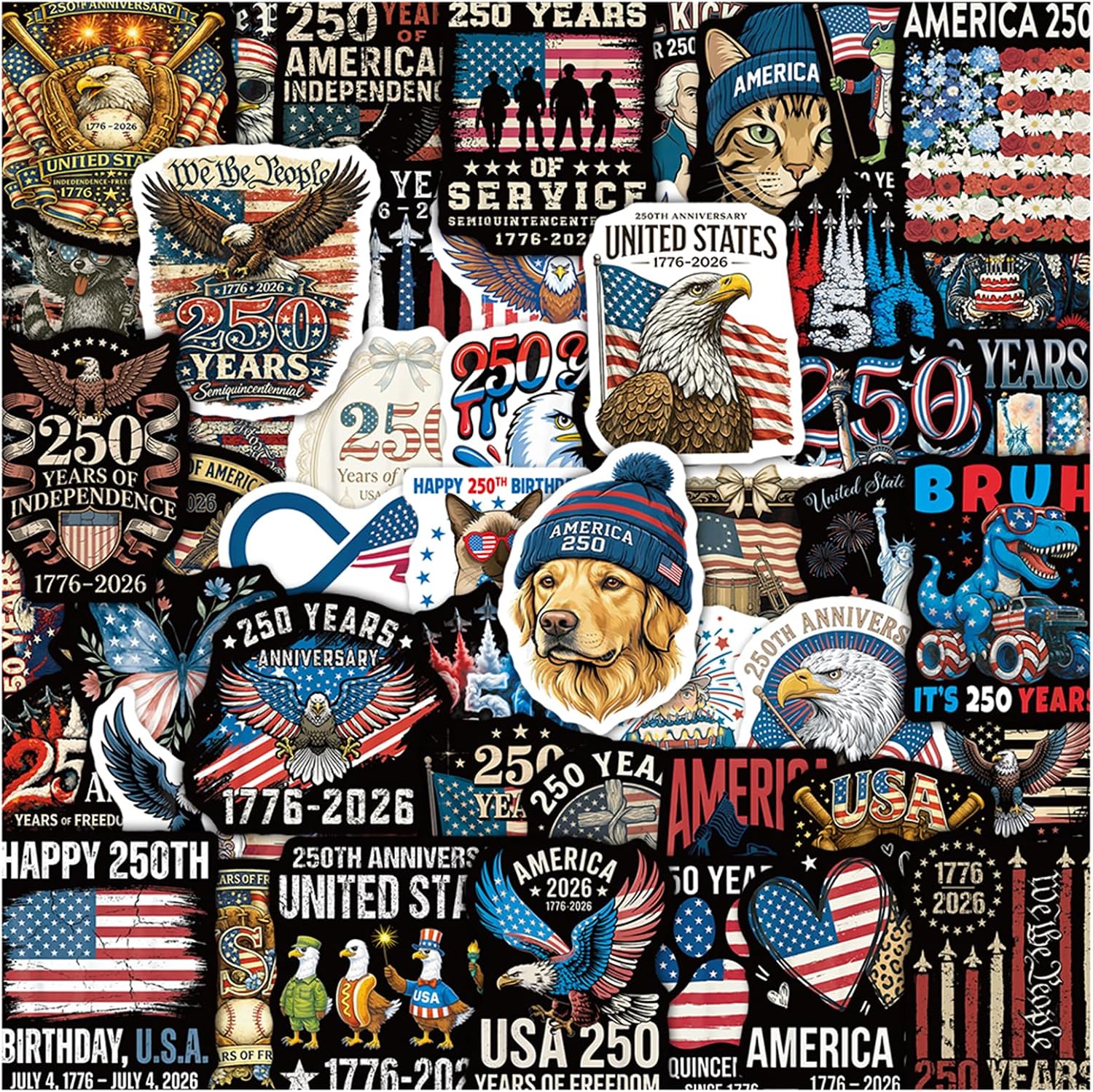 250th Anniversary USA Stickers, 50Pcs 1776-2026 America 250 Stickers