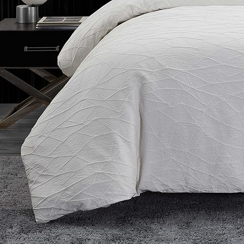 Miniatura 7 de Vera Wang - Juego de edredón King, ropa de cama reversible de lujo con fundas a juego, decoración del hogar de peso medio (blanco arrugado