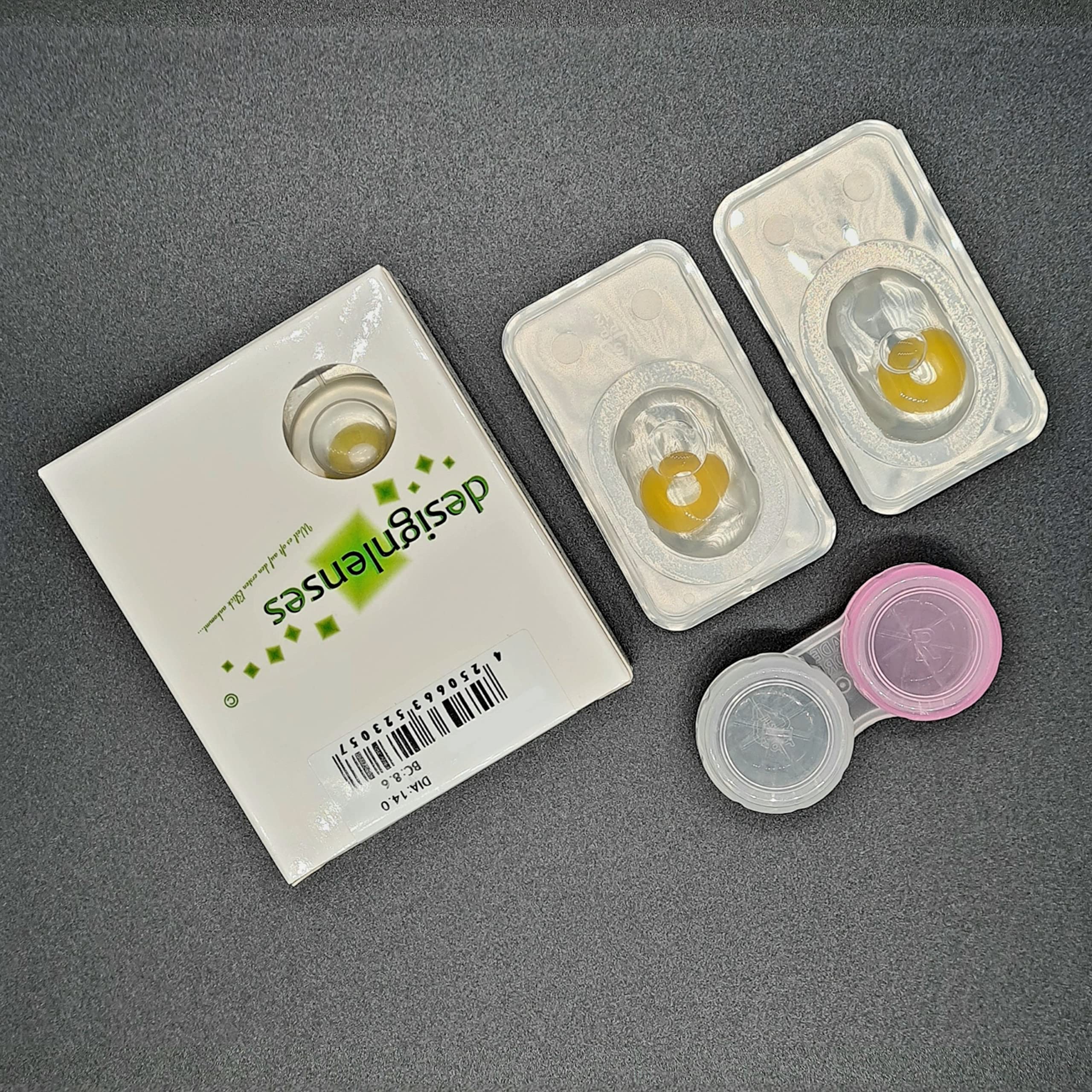 Lenti a contatto colorate gialle per costume di Halloween da zombie, senza gradazione, 1 paio (2 pezzi), lentes colore completamente giallo + custodia per lenti "Yellow Bigeye"