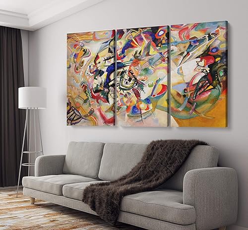 Wassily Kandinsky - Lienzo decorativo para pared, diseño de composición VII (3 piezas, grande)