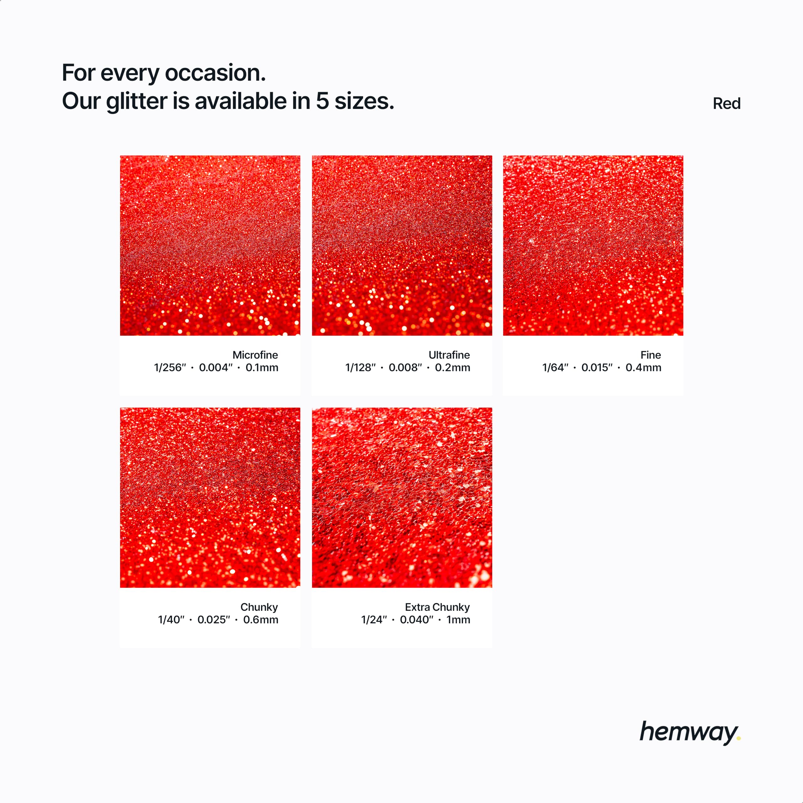 Hemway Red Glitter Peinture Additif Chunky 1/40" 0.6mm pour l'émulsion Peintures à l'eau - Intérieur et Extérieur Mur, Plafond, bois, vernis, mat, brillant, satin, soie - 100 g / 3,5 oz