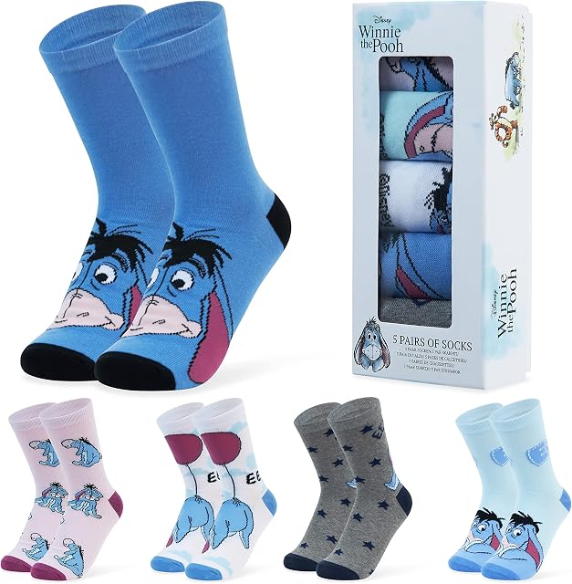 Disney Womens Socks, 5 Pairs Eeyore Socks, Winnie The Pooh Gifts