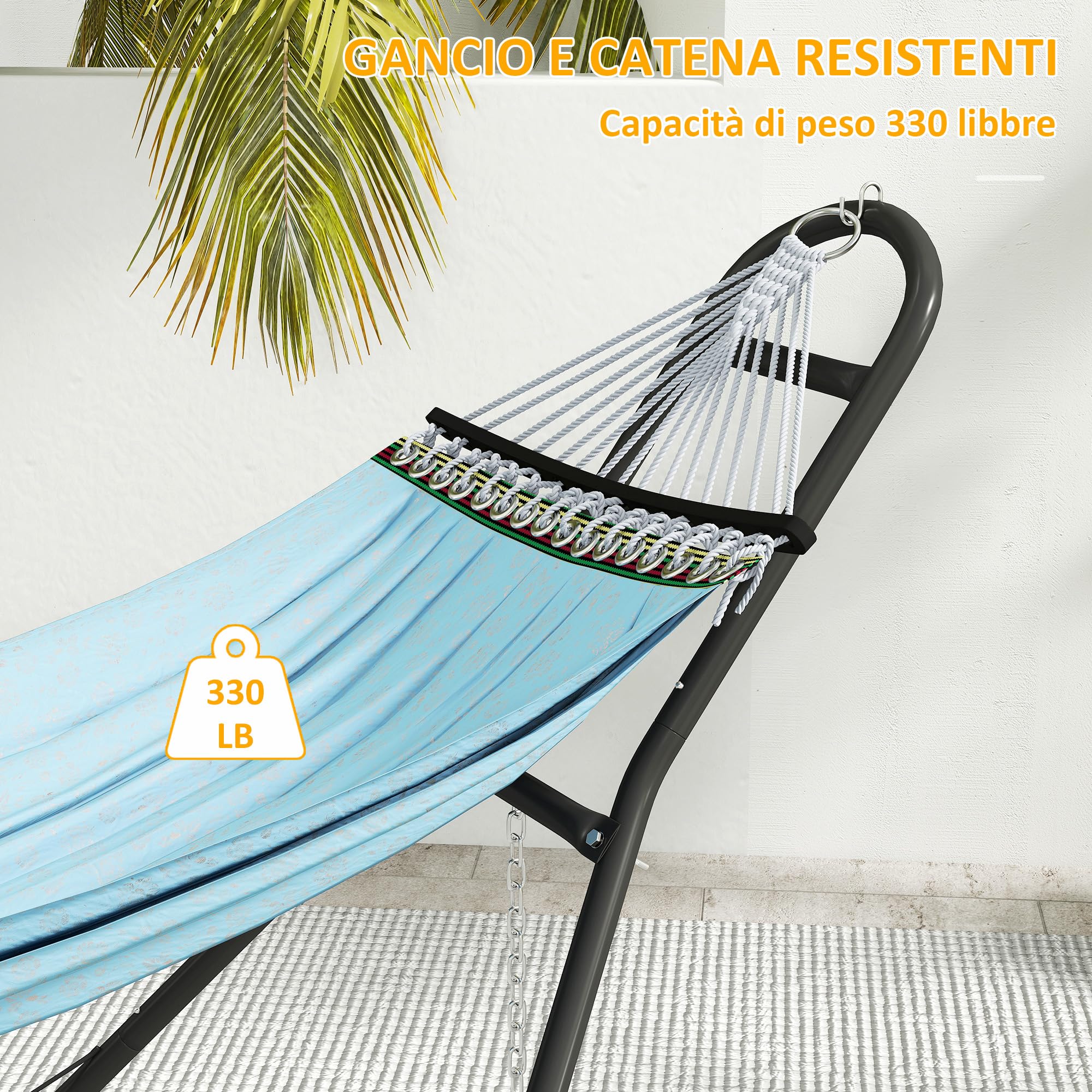 Outsunny Supporto per Amaca per 2-3 Persone, Regolabile con Piedini Antiscivolo, Sostegno per Amaca in Acciaio con Catene e Ganci a S, per Amache da 2.75-4 m, 278 cm, capacità 150 kg, Nero