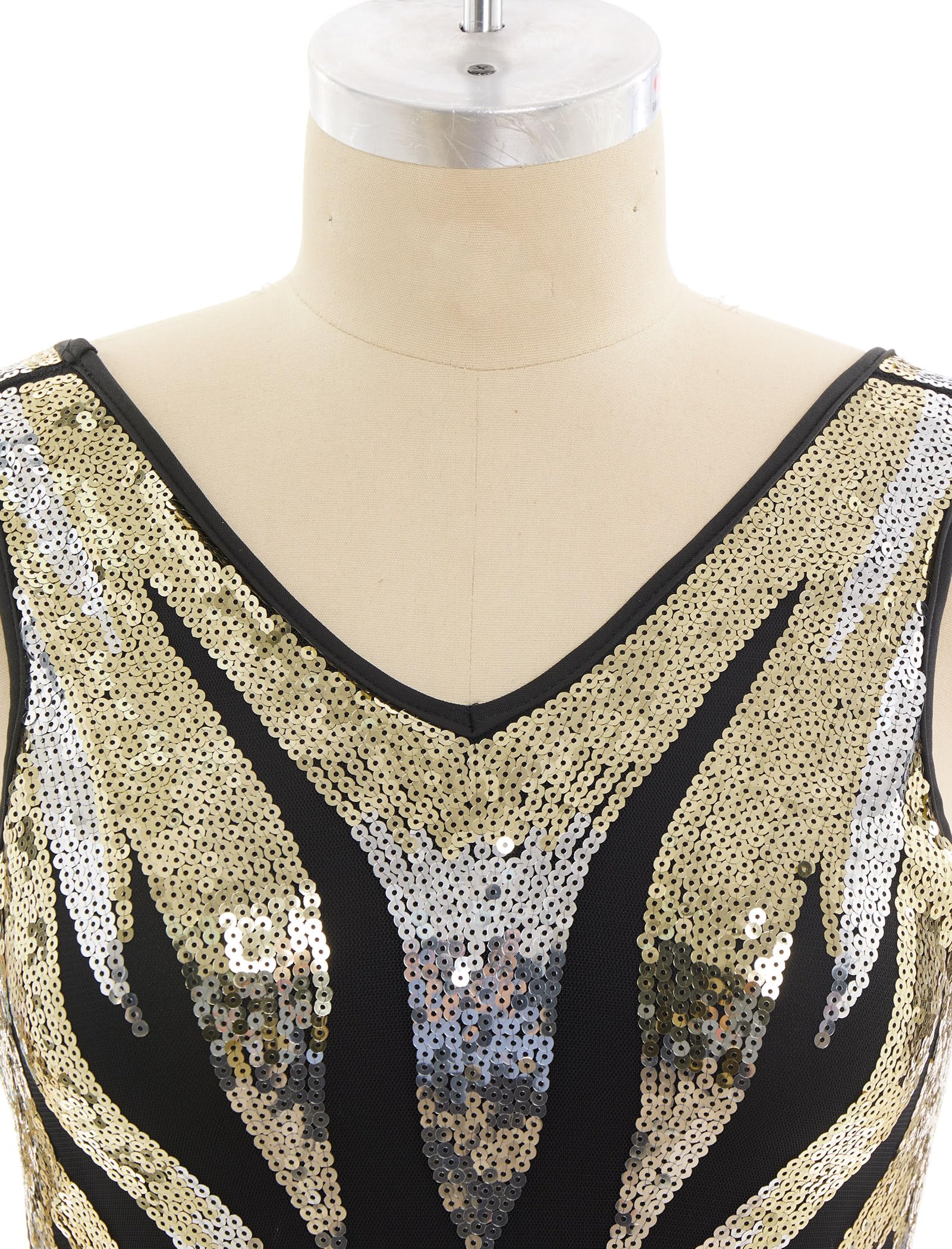Salsa Latin Dance Kleid für Damen Pailletten Fransen Flapper Bodysuit 1920s Vintage Cocktail Jazz Akrobat Leotard Kostüm Gold XS
