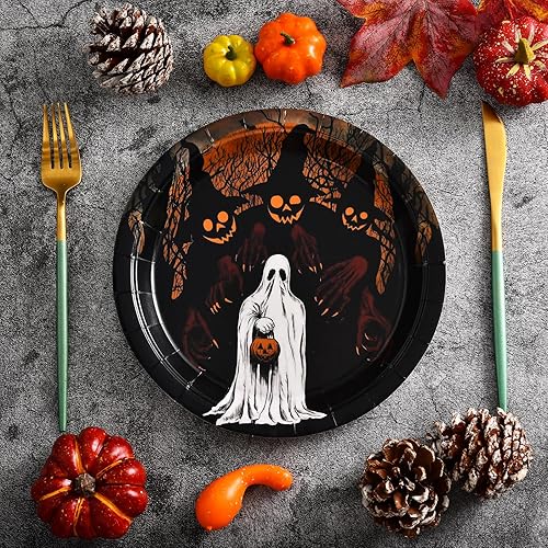 Miniatura 6 de 30 platos de papel de Halloween, platos de fiesta de Halloween, platos de papel fantasma de Halloween, platos de postre de Halloween, platos