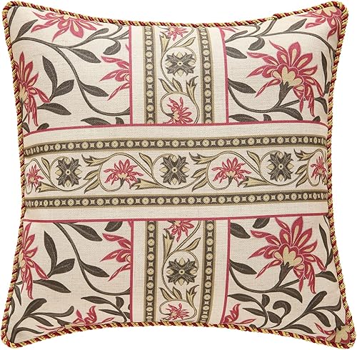 patdrea Fundas de almohada de diseño, fundas de almohada de lino rojo vintage con hojas y patrón de flores para sofá, cojín cuadrado decorativo para