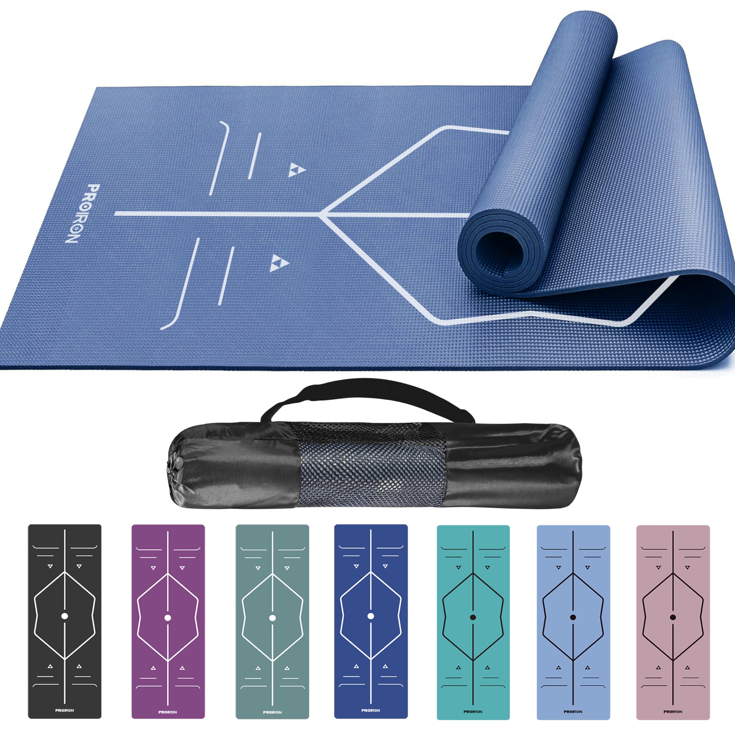 PROIRON Yoga Mat Patented Alignment System Exercise Mat Non Slip Pilates Mat for All Types of Yoga, Pilates & Floor Workouts with Carrying Bag (1730 x 610 x 4mm)