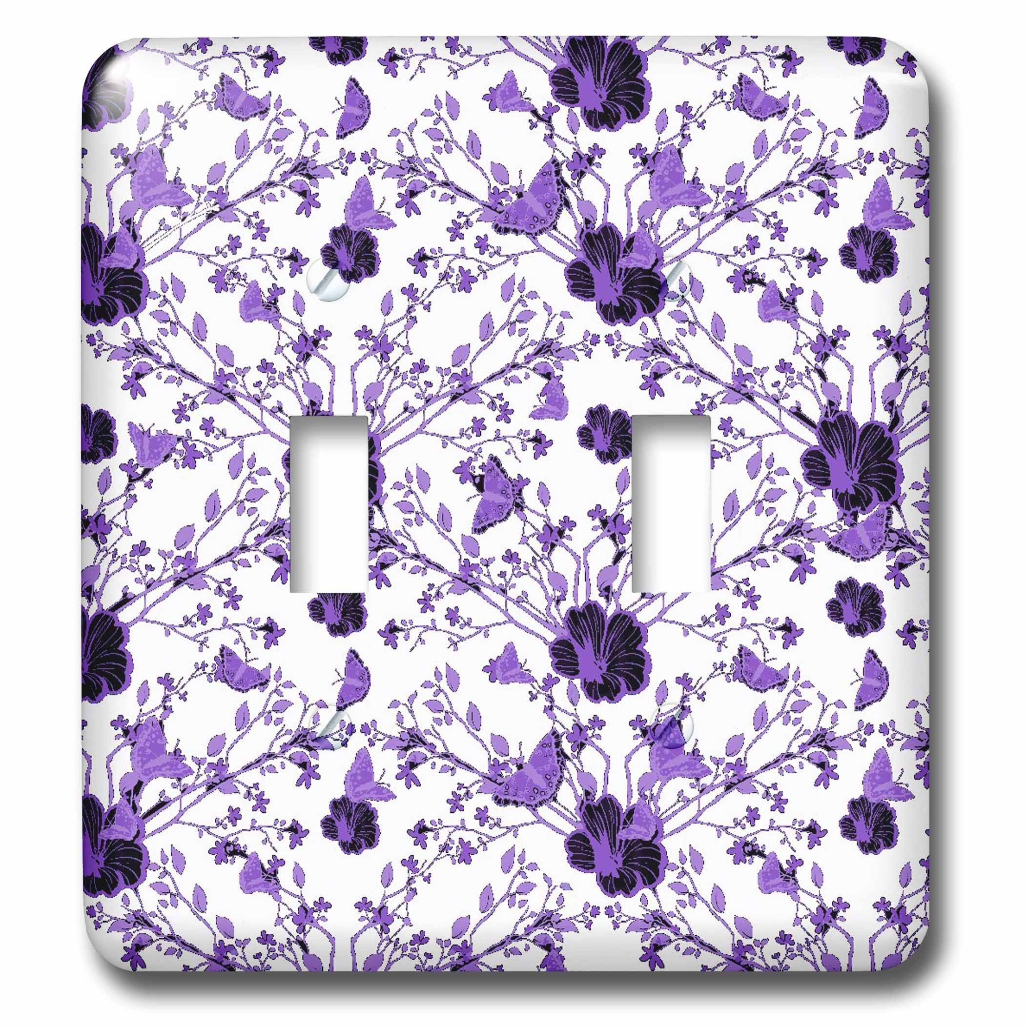 Interruptor de doble palanca morado 3dRose lsp_65442_2 con estampado floral y mariposas