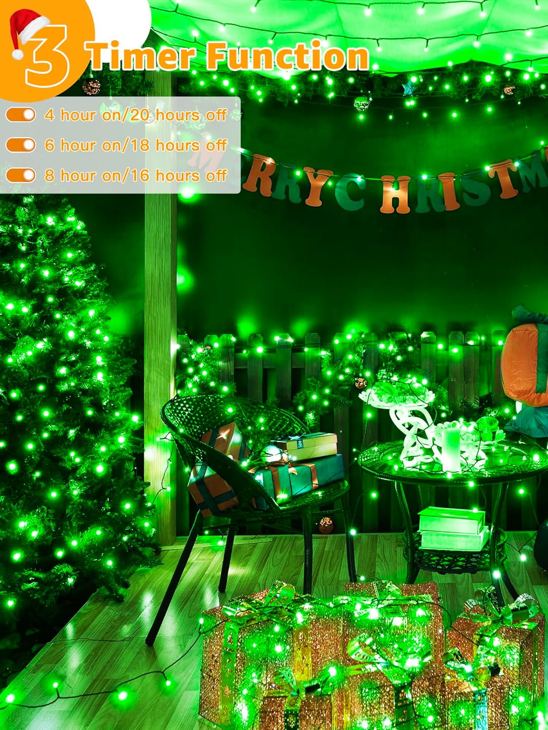 500 LED 164 FT Christmas Lights, Waterproof Outdoor String Lights with Remote and Timer, Christmas Tree Lights with 8 Modes Dimmable, Fairy Lights for Holiday Decor (Green) - Image 4