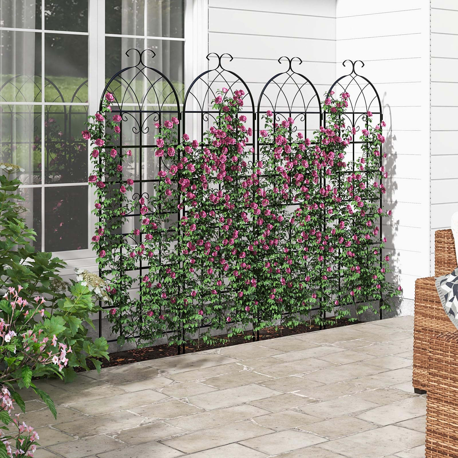 HOMASIS Traliccio per Rampicanti di 2 Pezzi, Pannelli Decorativi per Recinzione da Giardino in Metallo, Graticcio per Piante Rampicanti, Grigliato Divisorio Decorativo, 50x180 cm, Nero