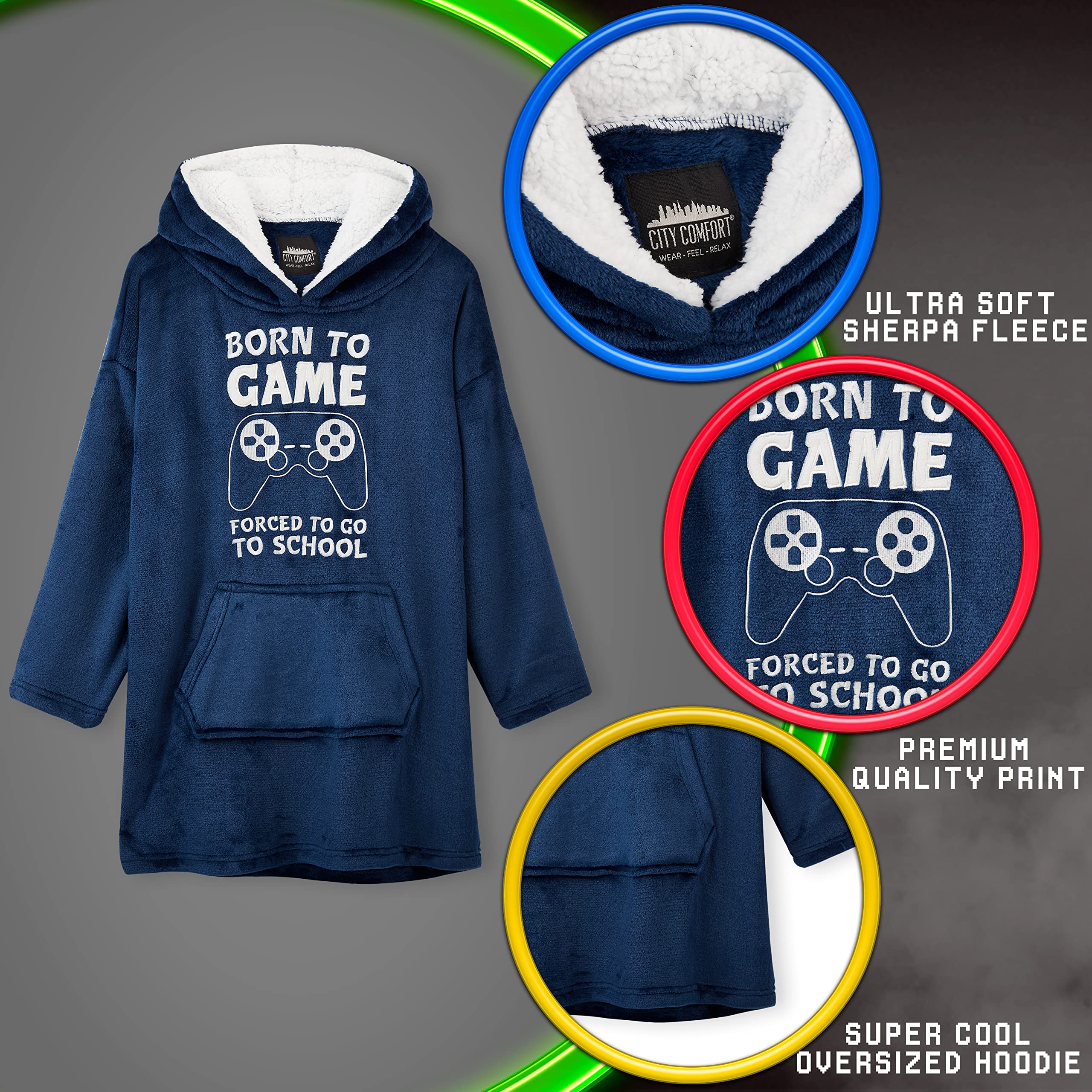 CityComfort Felpa Coperta Bambino - Felpe Oversize con Cappuccio in Morbido Pile Taglia Unica - Regalo per Gamer