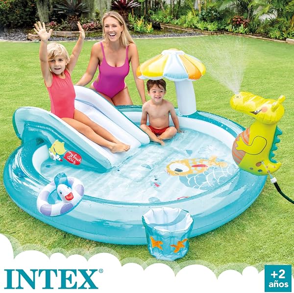 INTEX 57165 - Piscina infantil hinchable con dispersor de agua y tobogan cocodrilo, centro de juegos para niños - 2
