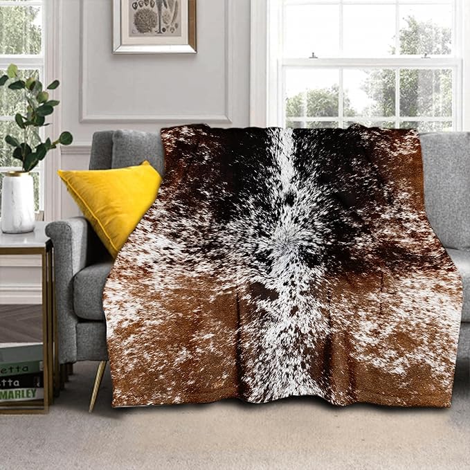 Cow Print Blanket Soft Flannel Lightweight Cowhide Western