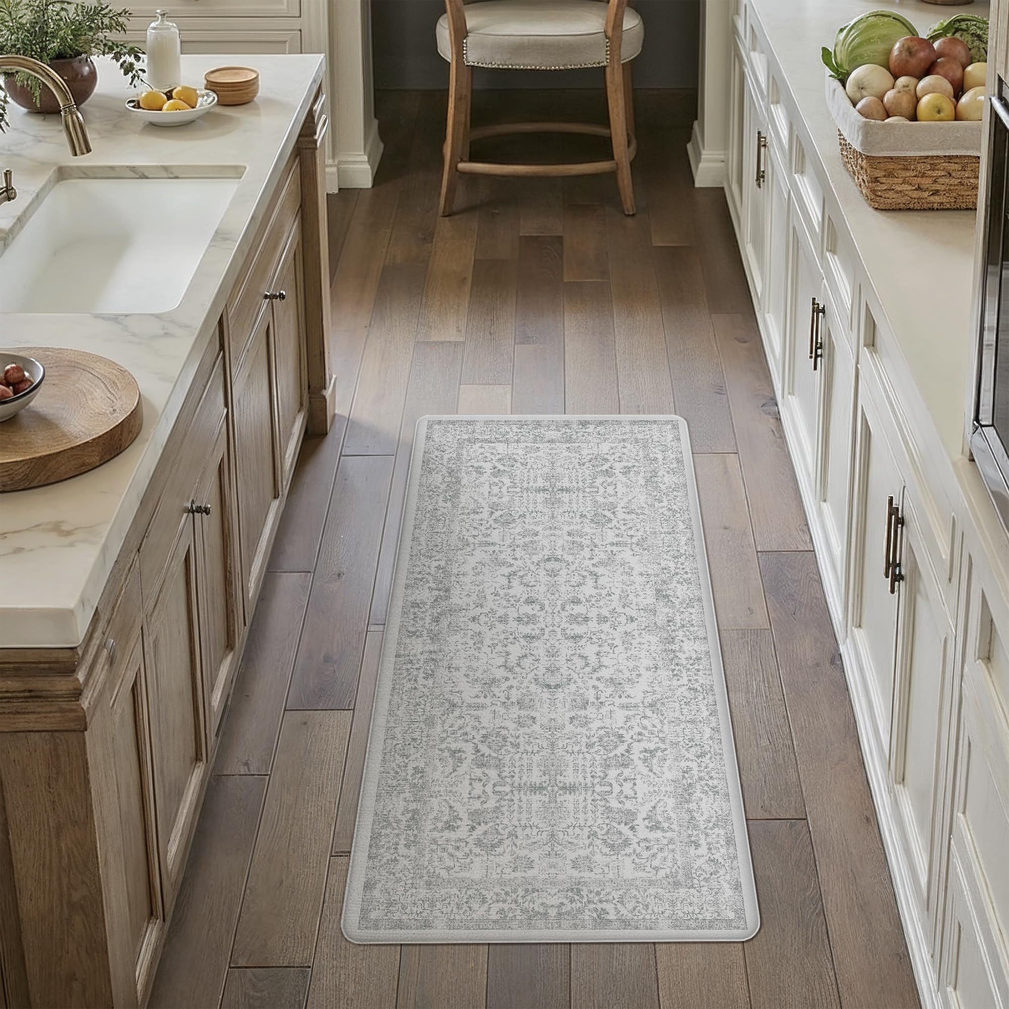 Kitchen Mats 2PCS Anti Fatigue Cushioned Mat Beige Vintage Kitchen Mats for Floor Waterproof Non Slip Comfort Standing Oriental Medallion Rug for Sink Laundry Office 17.3"x47"+17.3"x30" — view 25