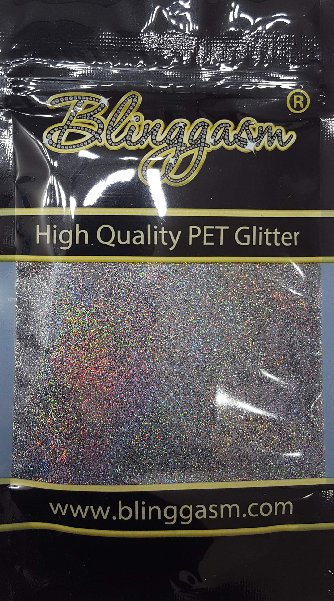 Blinggasm Premium Solvent Resistant Polyester Glitter 3.5 oz by Weight .008 or .015 for Tumblers Crafts Nails Cosmetics Body Paint (Holographic #25LB1002 Laser Gray, .008 (1/128