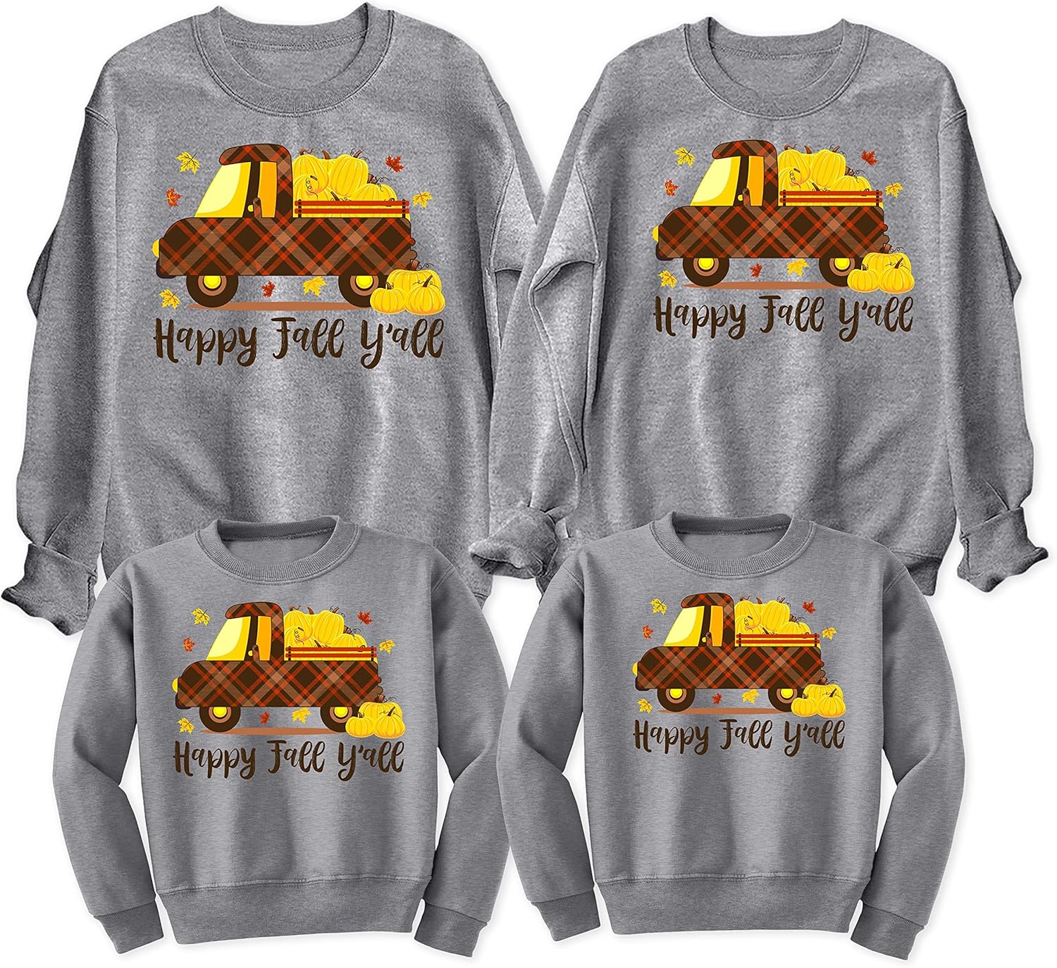 Happy Fall Y'all Buffalo Plaid Pumpkin Truck Thanksgiving Day Matching Family Sweatshirt : Clothing, Shoes & Jewelry