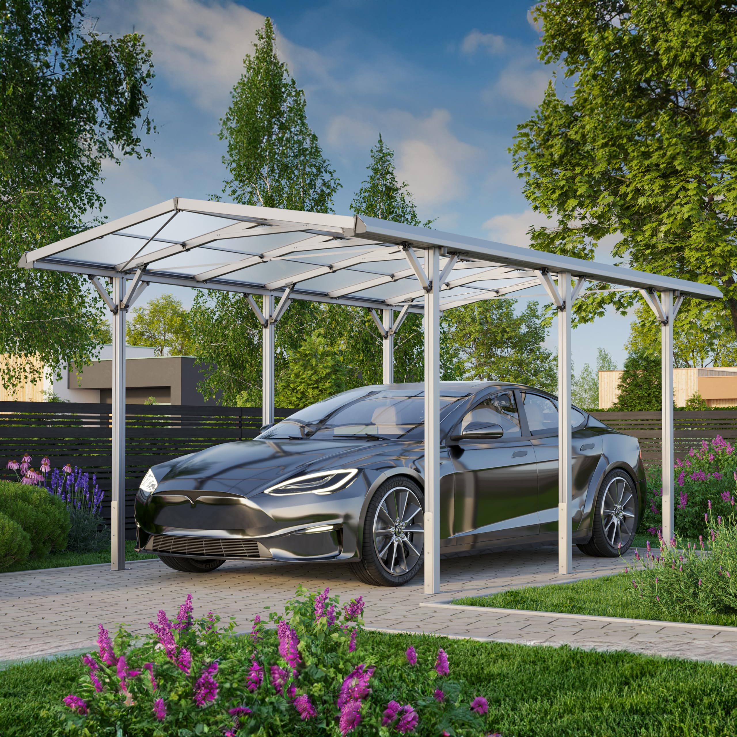 GFP Carport 2,85x5,05m Auto Unterstand Aluminium Einzelcarport Schutzdach PKW inkl. Regenrinne