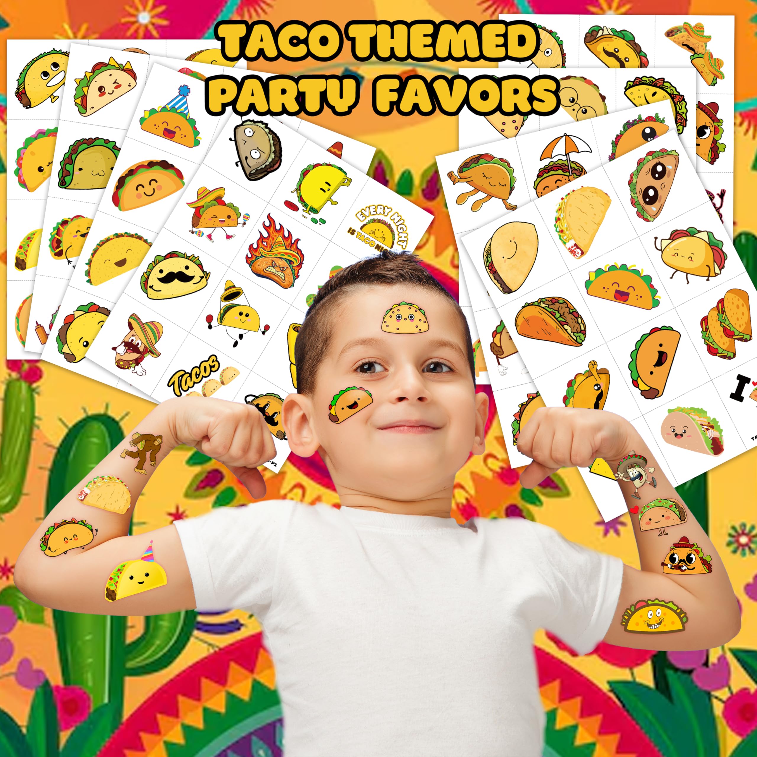 96 PCS Taco Bout Love Birthday Party Decorations Favors Supplies Pre-Cut Temporary Tattoos Decor Mexican Fiesta Taco Twosday Tuesday Stickers For Boys Girls Gift School Prizes Rewards
