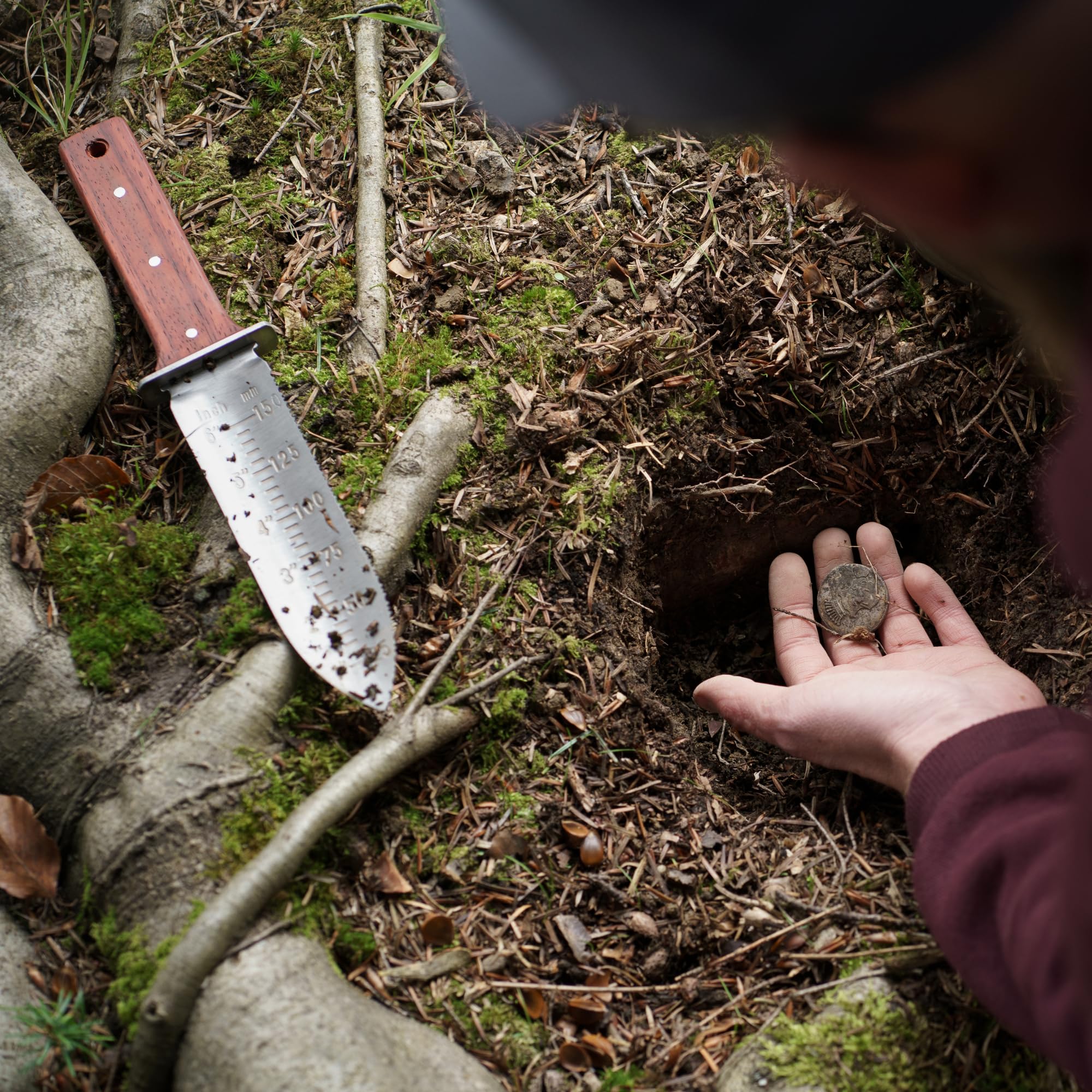 Couteau de Jardin – Couteau en Acier Inoxydable pour Jardinage, Aménagement paysager et Excavation (avec Manche en Bois Rouge et étui Marron)