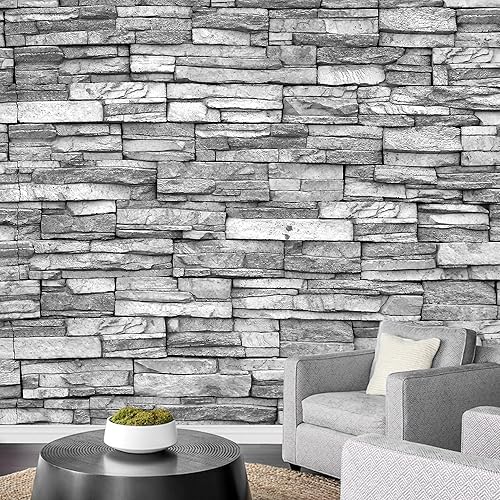 Miniatura 3 de wall26 Adhesivo mural removible de pared con diseño de piedra de ladrillo gris, formas abstractas, arte digital, arte moderno, panorama, multicolor,
