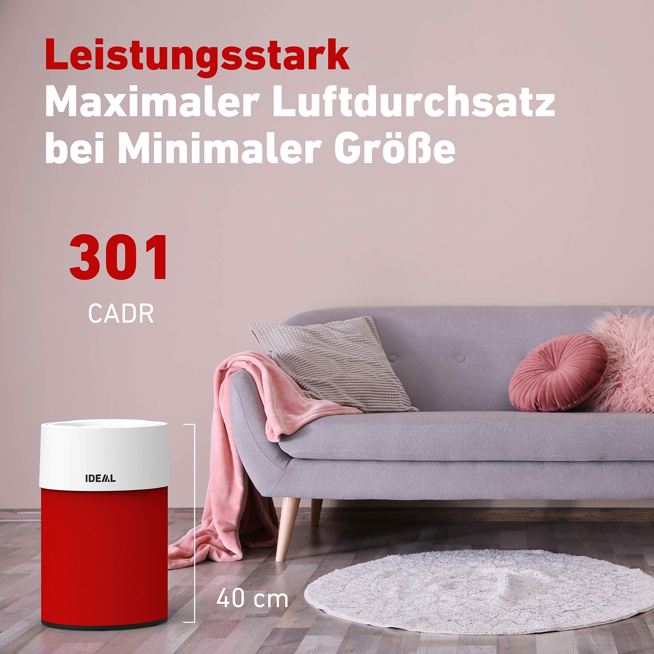 IDEAL - Oczyszczacz powietrza AP30 PRO do 40m² I Made in Germany I Red I Filtr HEPA i węgiel aktywny, który usuwa 99,99% alergenów, pyłków, bakterii, dymu... I Dla alergików