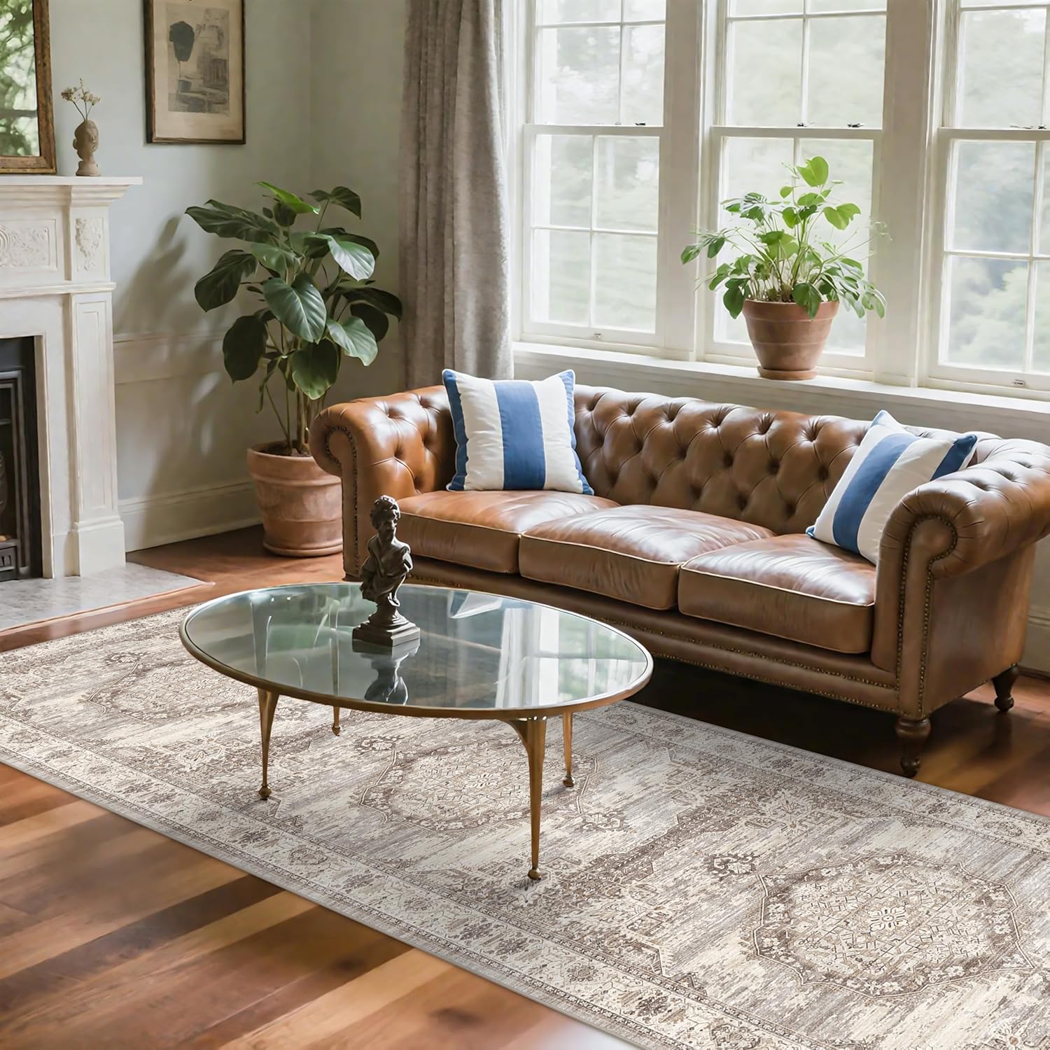 3x12 Long Hallway Runner Rugs : Machine Washable Non-Slip Ktichen Runners Vintage Indoor Soft Table Runners for Bedroom Living Room Thin Carpet for Dining Room Entranway (Beige,3x12)