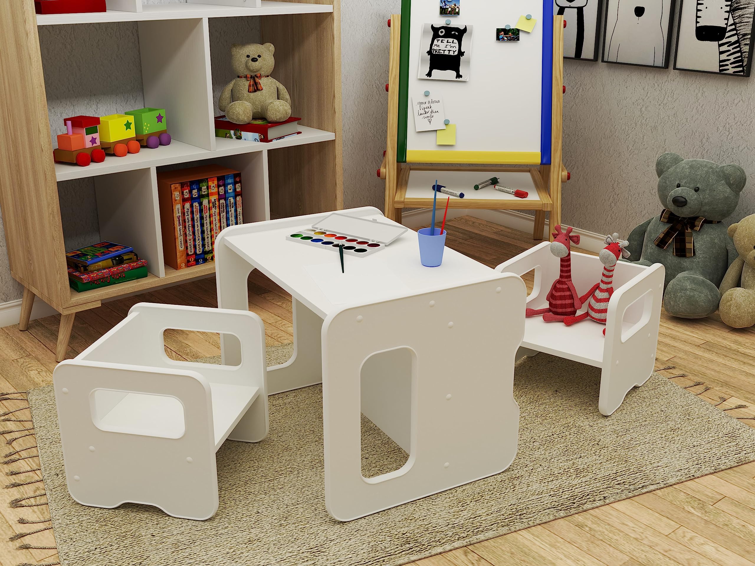defiPad Taboret do siedzenia dla dzieci | stylowy taboret dwustronny | fotel dziecięcy od 1 roku życia | krzesło dziecięce z drewna | krzesło można przekształcić w stół | pokój dziecięcy Montessori |