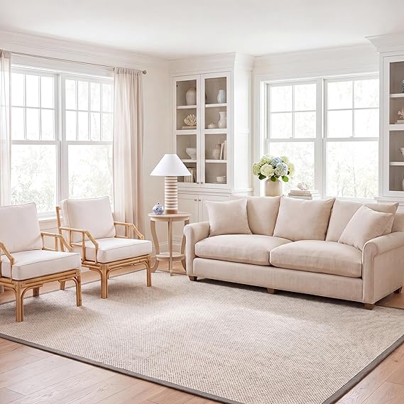 SAFAVIEH Area Rug 9x12 - Natural Fiber Collection - Large - Marble & Khaki, Sisal, Woven Design with Border (NF143E)