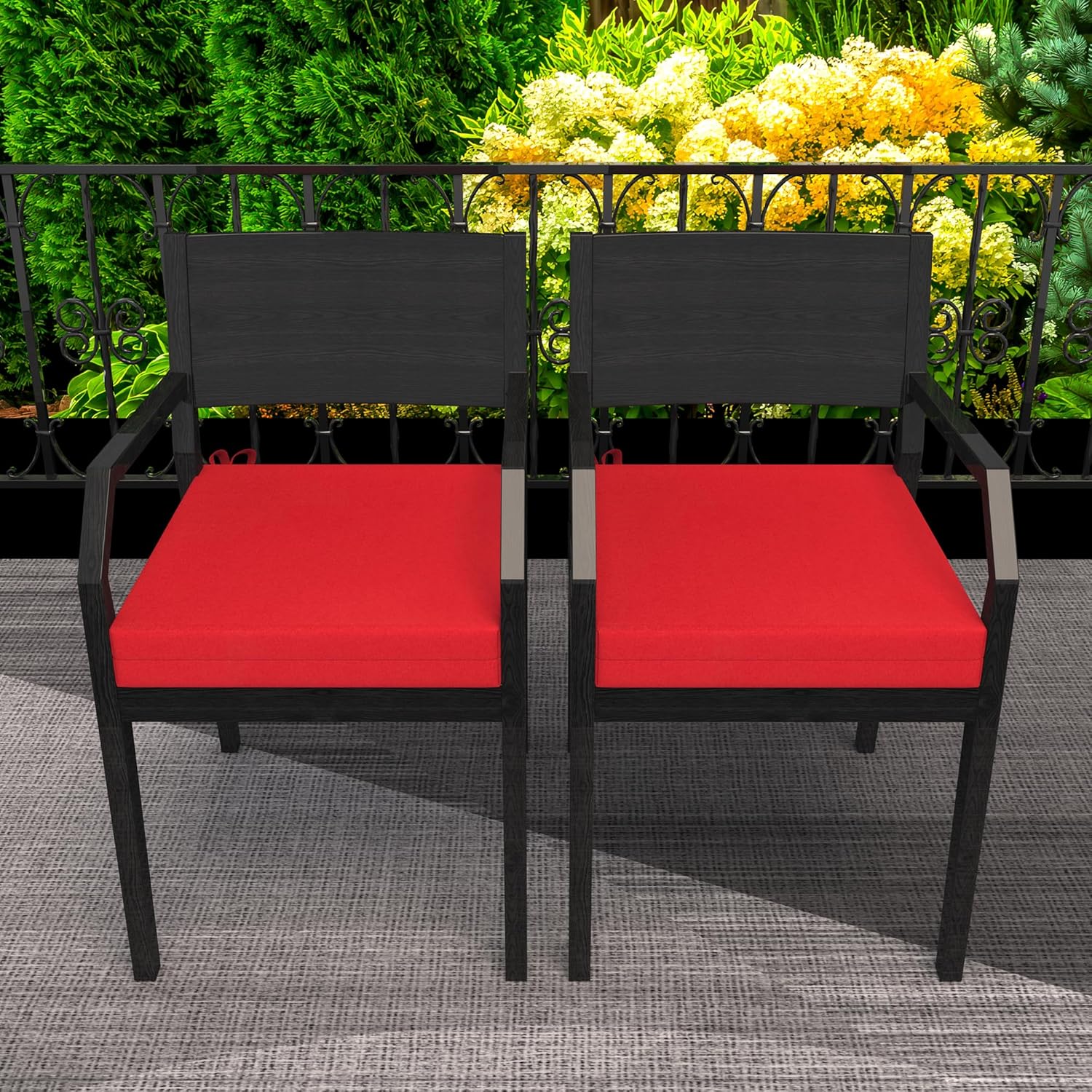 WOLKI Outdoor Cushions for Patio Furniture Set of 4, 18.5 x 16 x 3 Waterproof Seat Cushions Thick Chair Pads for Garden, Patio, Dining (Wine Red, 18.5 * 16 * 3)