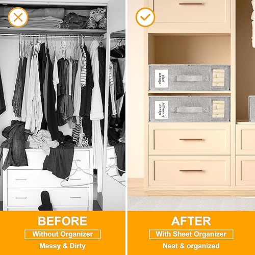 Miniatura 6 de coastal rose Paquete de 2 organizadores plegables de sábanas para armario de lino, cubos de sábanas, organizadores y almacenamiento, caja de