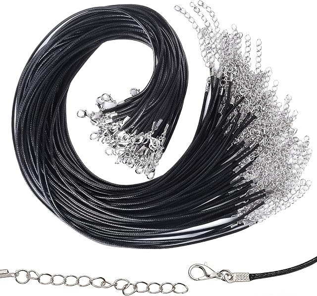 Necklace Cord 60Pcs Waxed Necklace Cord with Clasp Black Necklace Cord Leather Necklace Cord with Clasp Adjustable Rope Jewelry Making Accessories Necklace String for DIY Bracelet Necklace Pendants
