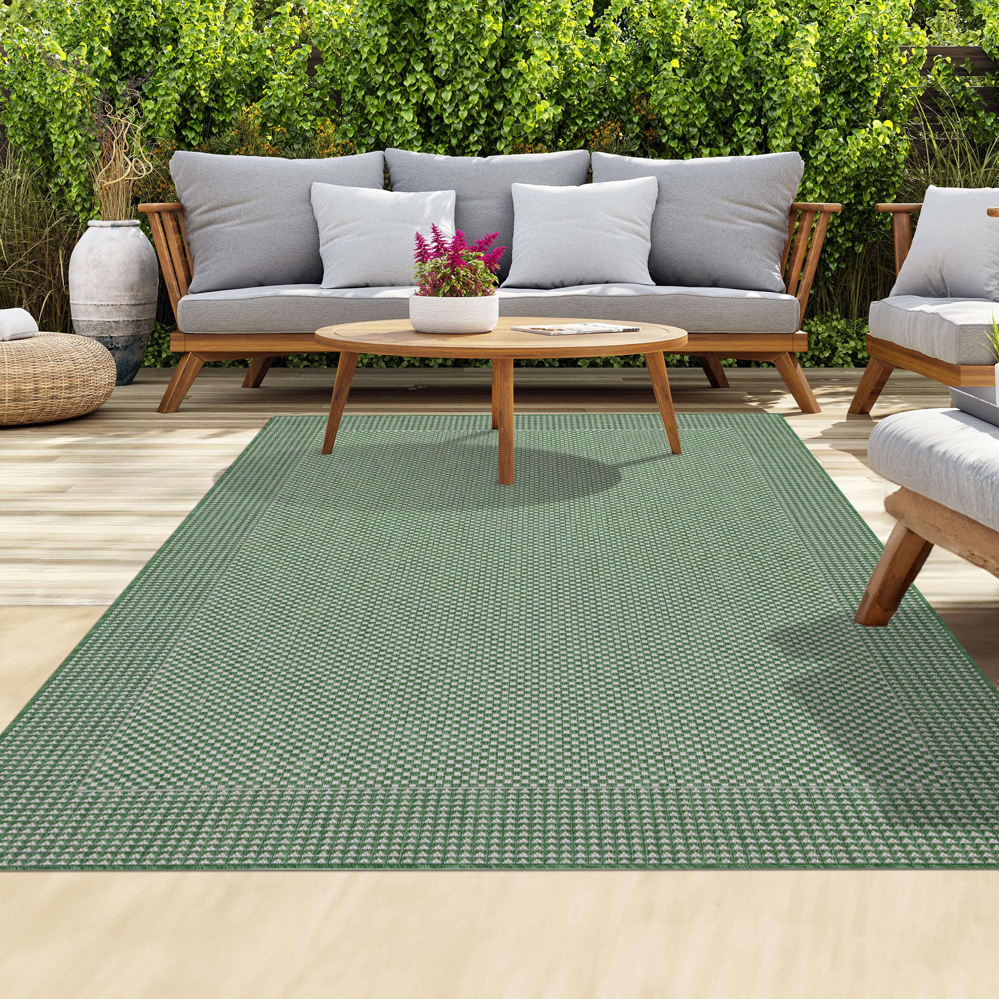 homeart Outdoor Rugs | Easy-Cleaning Indoor & Outdoor Area Rugs for Porch, Deck, Balcony, Garden, Picnic, Kitchen, Hallway | UV & Weather-Resistant Large Patio Rug Mats Green Cream, 140 x 200 cm — image 1