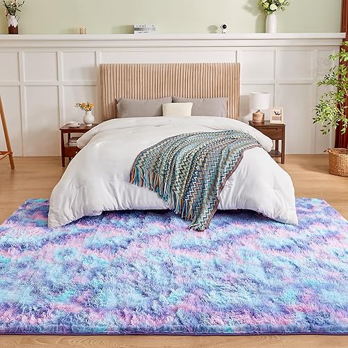 Miniatura 254 de Andency - Tapete de pelo largo sintético de interior, 4 x 6 pies, color gris oscuro estilo teñido anudado, afelpado, suave y mullido