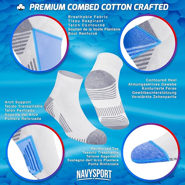 NAVYSPORT Chaussettes de sport en coton pour homme, lot de 6 paires - 3
