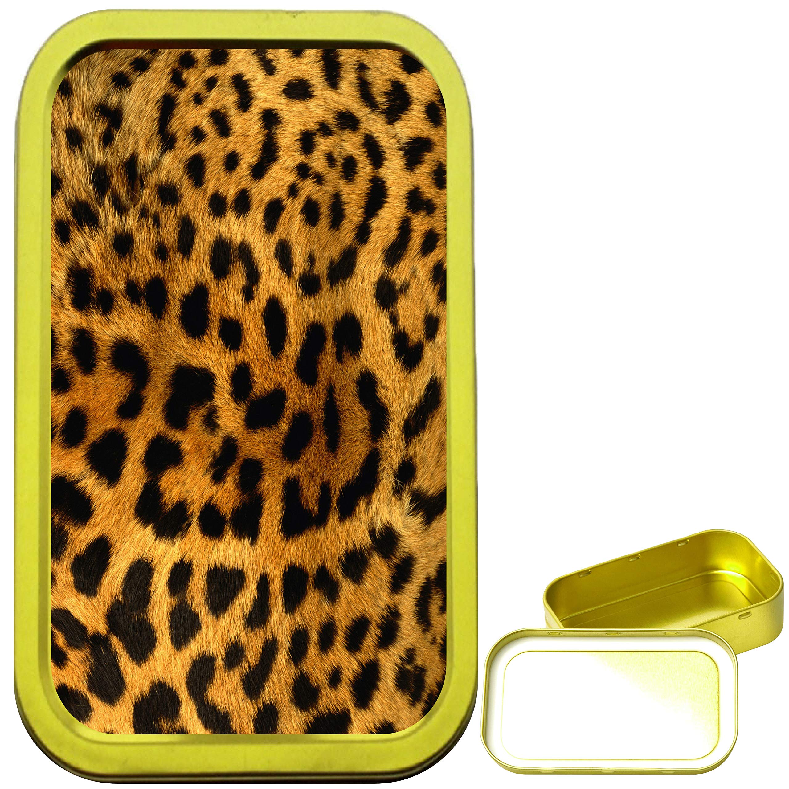 TEEZ Leopard Skin 1oz Gold Tobacco Tin, Airtight Sealed Round Metal Tin with Hinged Lid