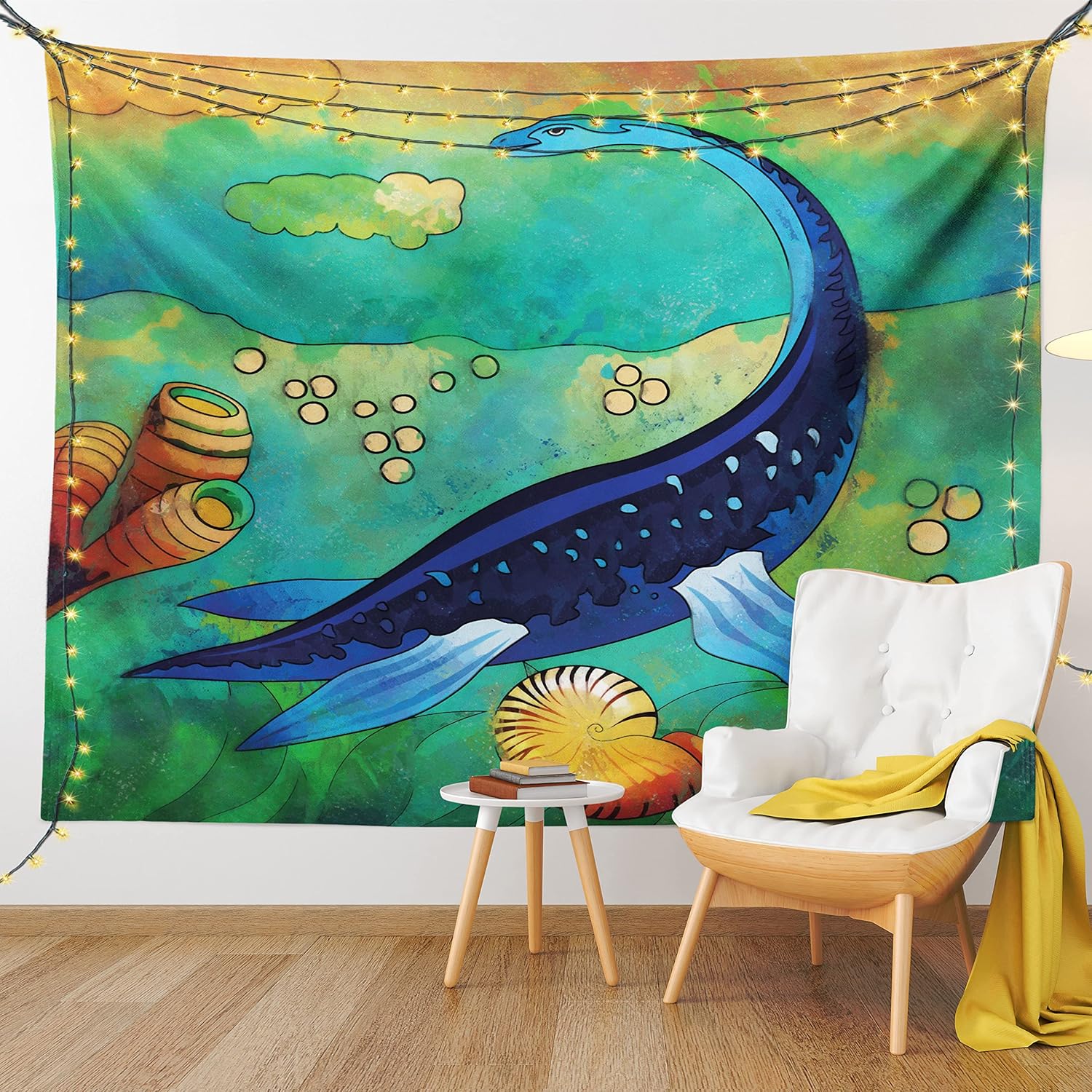 Ambesonne Grey and Yellow Tapestry, Mandala Ombre Old Boho Pattern with Spiral Round Floral Print, Wide Wall Hanging for Bedroom Living Room Dorm, 80" X 60", Yellow Grey