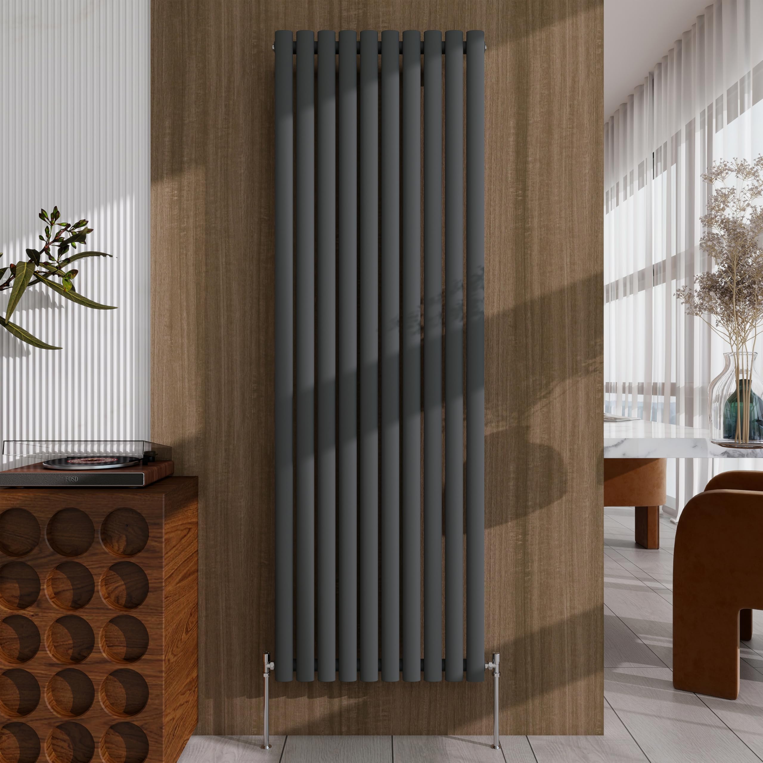 Acezanble Anthracite Radiator 1800×590Mm Vertical Single Oval Column Designer Central Heating Rad For Bathroom/Kitchen/Living Room