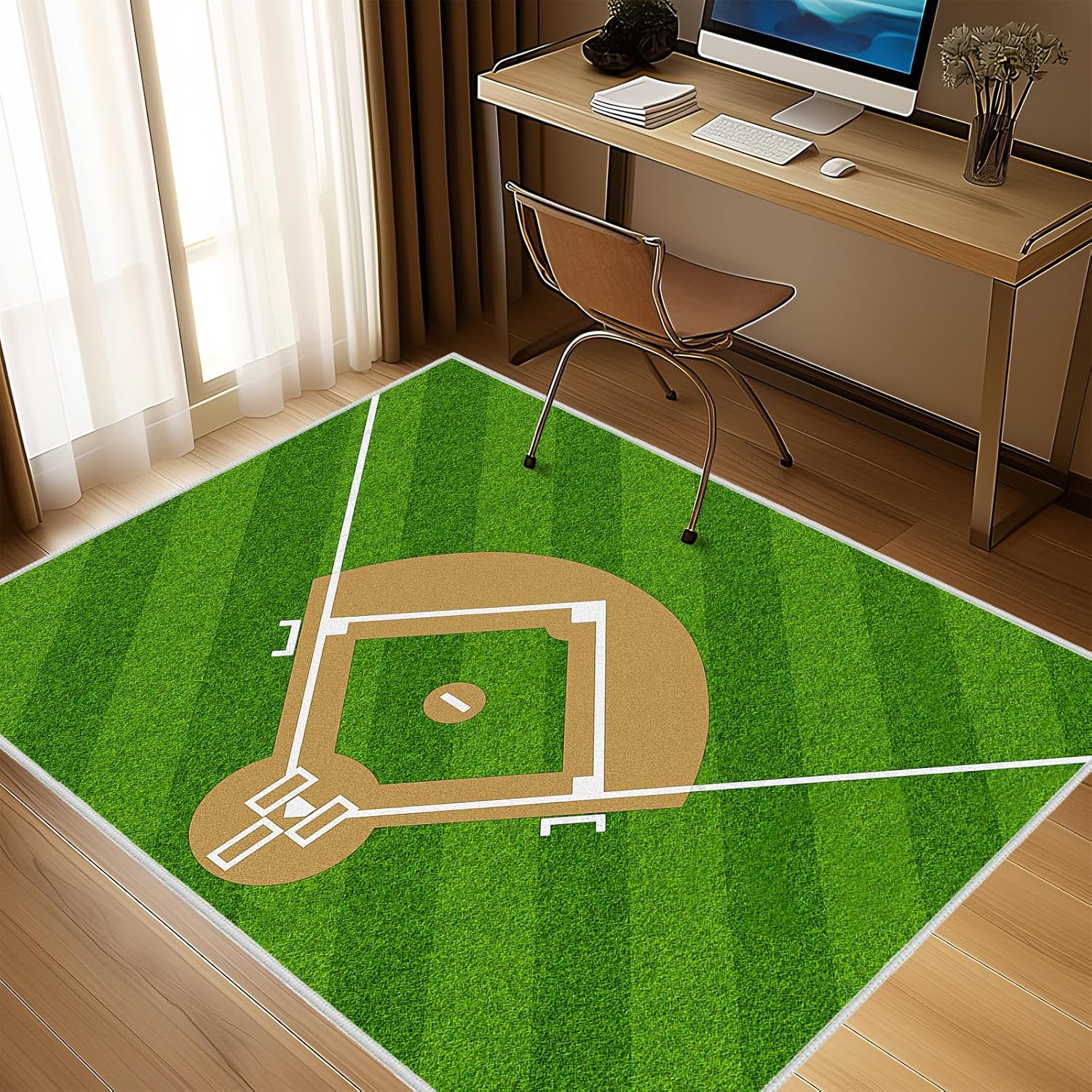 Baseball Field Runner Rug 2x4 Small Area Rugs Baseball Hallway Runner Rugs,Green Throw Carpet Indoor Door Mat Soft Non Slip Washable Kitchen Rug Sports Floor Carpets for Entryway Bedroom Bathroom