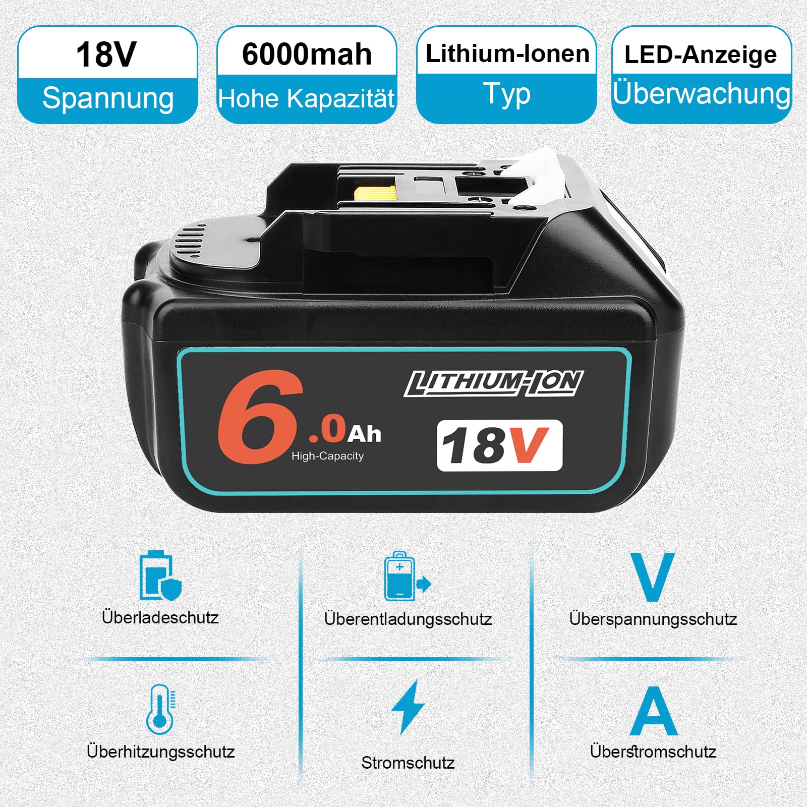QUPERR 2er-Pack 18V 6,0Ah Akku kompatibel mit Makita 18V Werkzeuge | Mit LED-Ladeanzeige, 6,0Ah Kapazität und intelligentem Schutz vor Überladung, Überhitzung und Kurzschluss