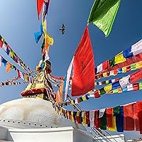 Vista 2 de Paquete de 25 banderas tibetanas de oración – 5 rollos de banderas de algodón de 4.7 in x 4.7 in para meditación, positividad y paz – Hecho a mano