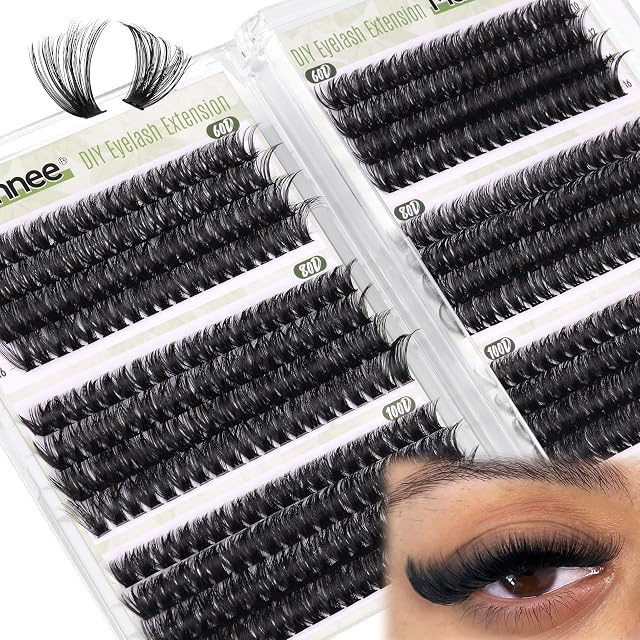 D-Curly Cluster Eyelash Extensions 480Pcs Volume Lash Extensions DIY Eyelash Extensions for Beginners Wispy Eyelash Clusters Natural Full